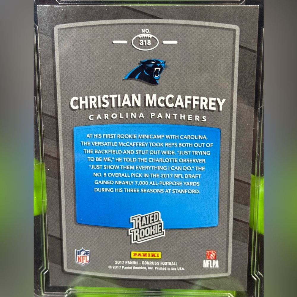 Christian McCaffrey 2017 Donruss Rated Rookie Football Trading Card - Picture 2 of 2